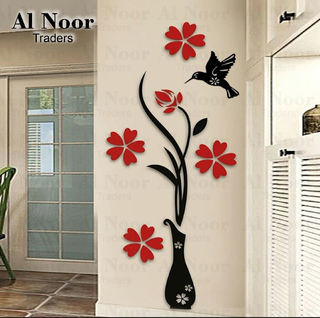 Flower Vase Wooden Wall Art For Room Hall Decorating