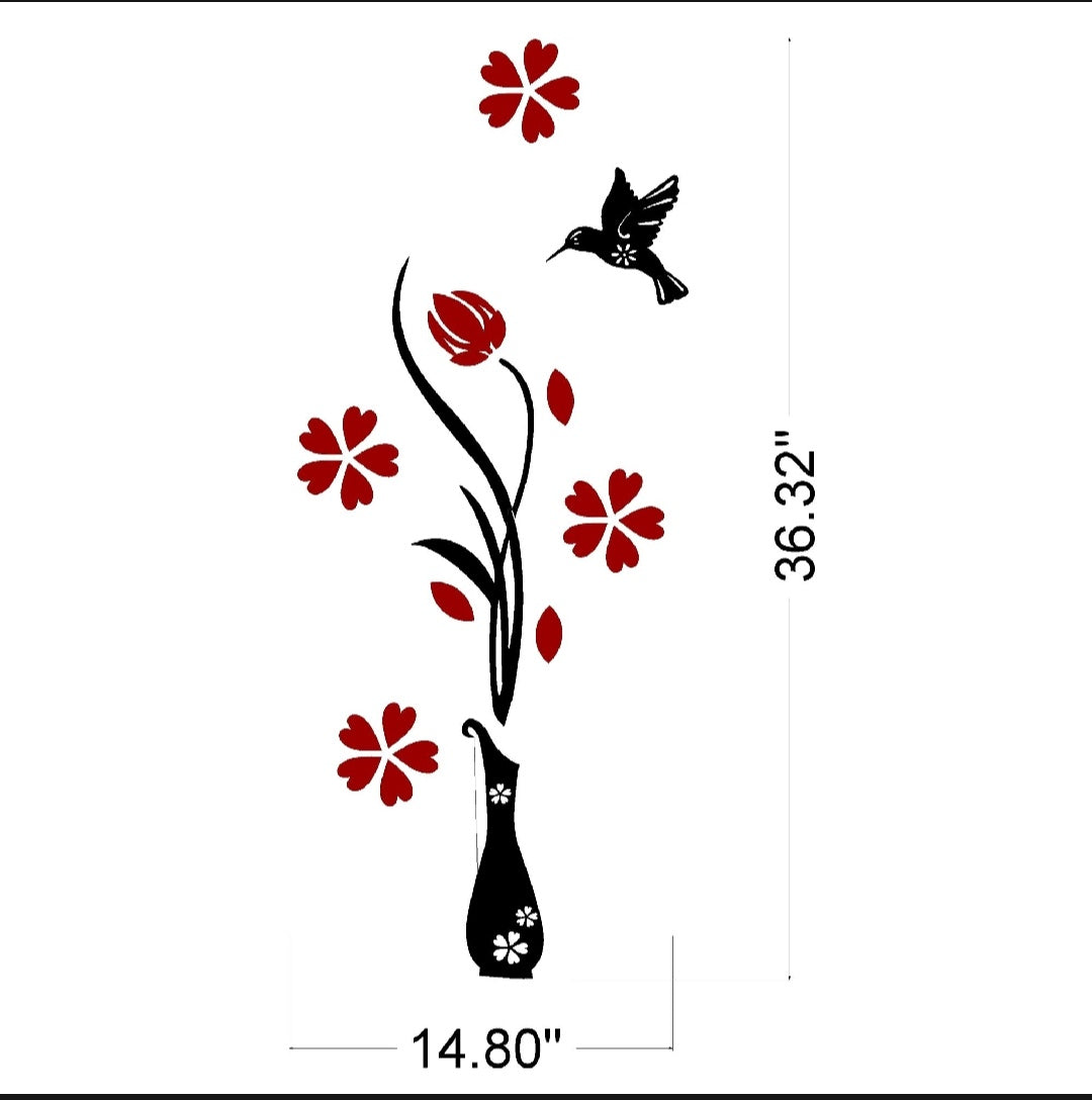 Flower Vase Wooden Wall Art For Room Hall Decorating