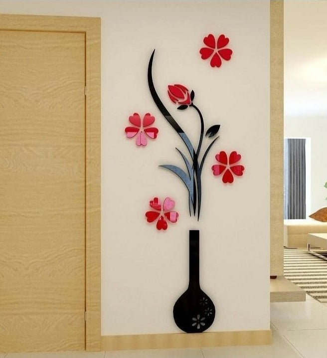 Flower Vase Wooden Wall Art For Room Hall Decorating