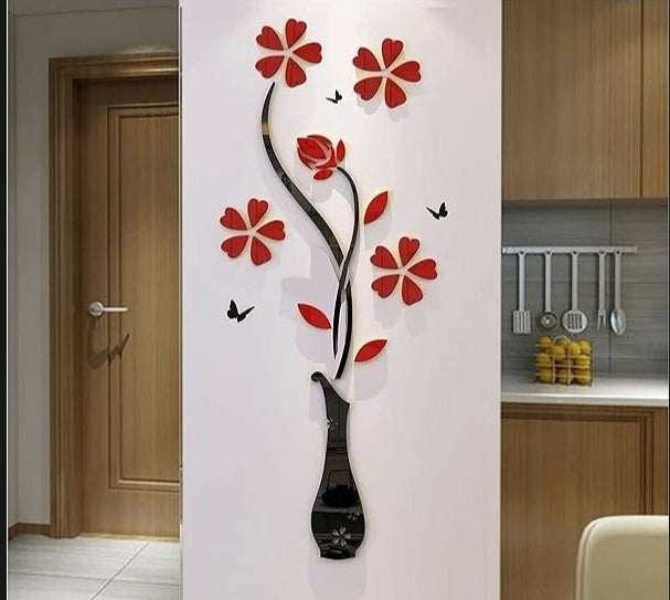 Flower Vase Wooden Wall Art For Room Hall Decorating