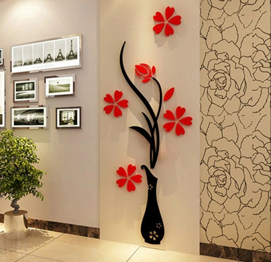 Flower Vase Wooden Wall Art For Room Hall Decorating